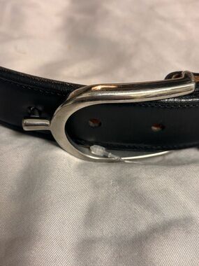 Tory Black Leather Belt with Silver-Tone Spur Buckle size 30 NWOT
